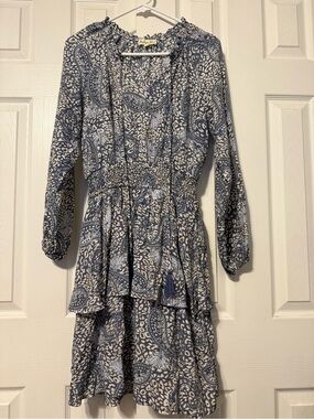 Indigo Rose Blue Paisley Tiered Mini Dress with Smocked Waist